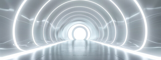 Futuristic Abstract White Tunnel with Glowing Light Effect
