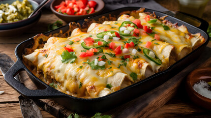Scrumptious Cheesy Enchiladas Served in a Cast Iron Skillet