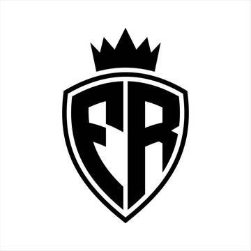 recommend clip art: FR Letter monogram shield and crown outline shape with black and white color design
