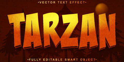 Cartoon Orange Survival Tarzan Vector Fully Editable Smart Object Text Effect - obrazy, fototapety, plakaty