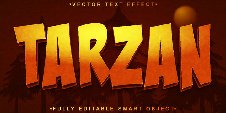 Cartoon Orange Survival Tarzan Vector Fully Editable Smart Object Text Effect