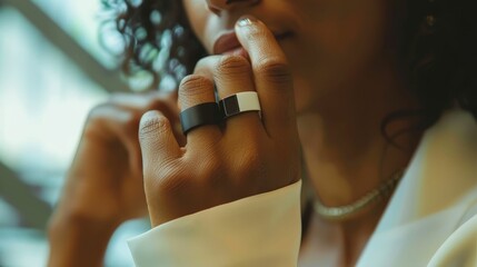 Motiv Ring in everyday use, lifestyle, fitness tracking, sleek design, wearable technology, user interacting with smart features, in action, high resolution