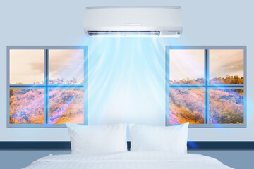 The air conditioner is cooled in bedroom.