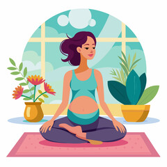 Obraz na płótnie Canvas pregnant-yoga--beautiful-pregnant-woman-attending