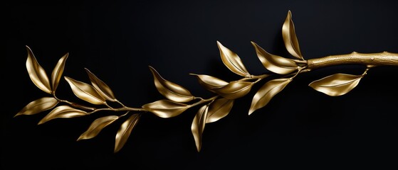 golden laurel branch on black background