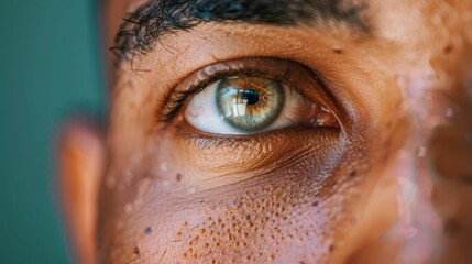 Close up of brown man eye - obrazy, fototapety, plakaty