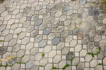 Abstract Geometric Hexagon Pattern on Cobblestone Floor