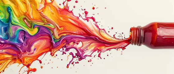 Fotobehang Graffiti Style of open ketchup bottle rainbow liquid © ProArt Studios
