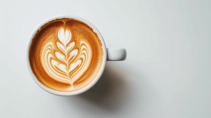 Cup of coffee on flat white background - obrazy, fototapety, plakaty