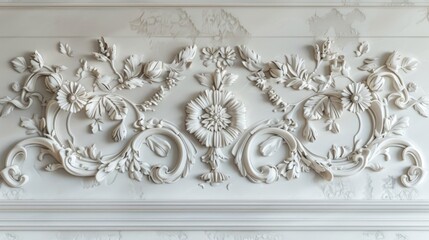 Stucco floral pattern intricately carved into a wall within a tastefully decorated room