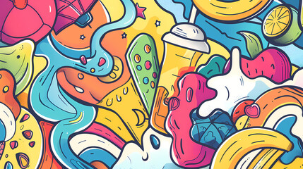 Obraz na płótnie Canvas Pop summer banner in doodle style illustrations