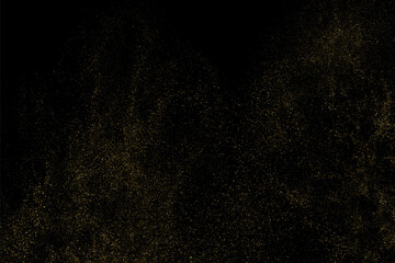 Fototapeta na wymiar Gold Glitter Texture Isolated on Black Background. Golden light. Yellow Pattern. Realistic Texture Overlay. Vector Illustration. EPS 10 