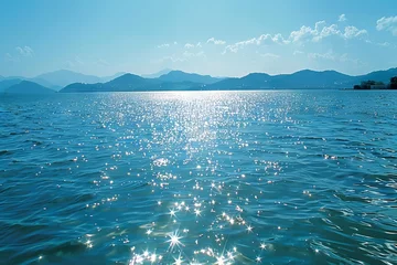 Foto op Canvas Tranquil marine landscape with shimmering water and sunlight, nature scenery © furyon
