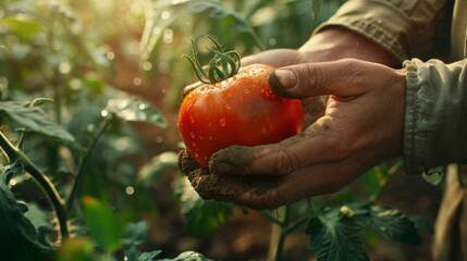 A Freshly Picked Tomato in Hand