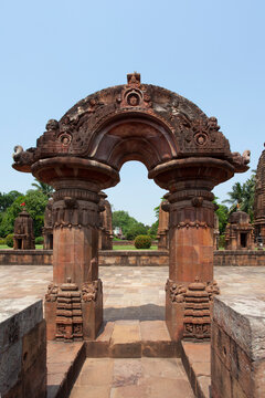 The decorated torana archway of Mukteshwar Temple in Bhubaneswar, Odisha, India, Asia