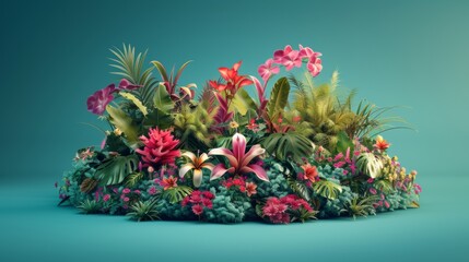 A bunch of flowers and plants are on a blue background, AI