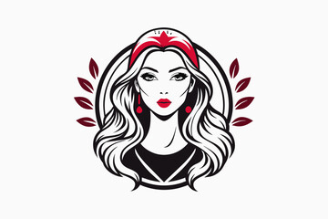 Line art beauty fashion girl face logo .