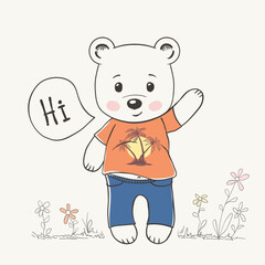 Cute bear boy with flowers