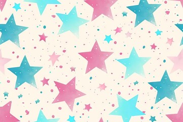Seamless pastel pink and blue star pattern on light background, vector illustration