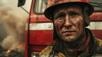 Fototapeta premium Closeup portrait of a male firefighter