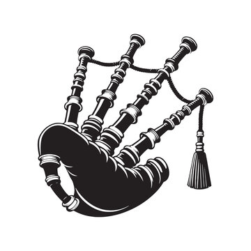 Harmonious Soundscape: Intricate Bagpipes Silhouette, Crafted with Bagpipes Illustration - Minimallest Bagpipes Vector