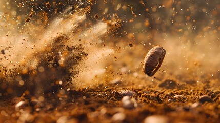 A vivid image of coffee grounds erupting from a grinder, capturing the essence of freshly ground coffee.
 - obrazy, fototapety, plakaty
