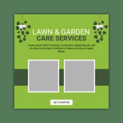 Fotobehang Lawn or gardening service social media post and web banner template. Lawn care or gardening landscaping service bundle Instagram post © Creativeactive