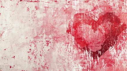 Grungy abstract red, white and pink valentines day background Romantic pastel heart concept
