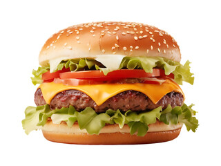 Fresh delicious burger isolated on a transparent background by AI generative.
