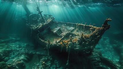 The wreckage of a medieval shipwreck underwa