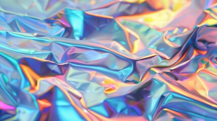 Holographic foil texture backdrop with iridescent, shimmering reflections