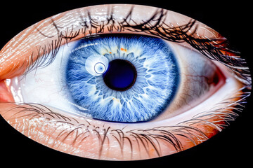 Blue eye iris isolated on black background