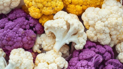 Colorful cauliflower florets close-up texture background
