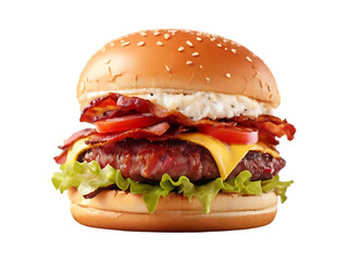 Fresh delicious burger isolated on a transparent background by AI generative.
