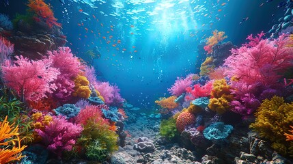 Beneath the surface, coral reefs stretch out like underwater gardens, teeming with life and vibra