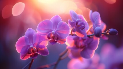 A close up of a flower with purple petals and light shining through it, AI