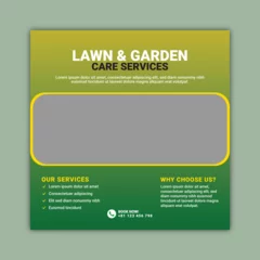  Lawn or gardening service social media post and web banner template. Lawn care or gardening landscaping service bundle Instagram post © Creativeactive