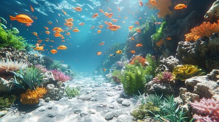 Fototapeta na wymiar An underwater paradise unfolds as coral reefs sway gently in the ocean currents, home to a divers