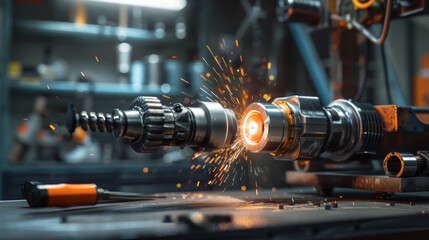 A versatile angle grinder designed for various grinding, cutting, and polishing tasks in the metalworking and construction industries - obrazy, fototapety, plakaty