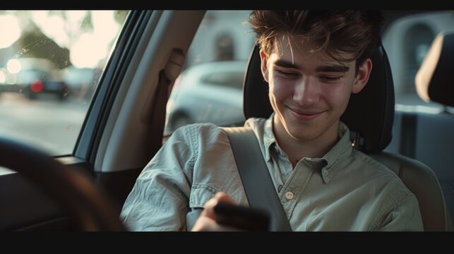 Fototapeta Teenager Texting While in Car