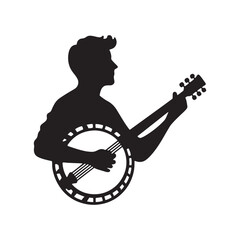 Acoustic Melodies: Intricate Banjo Silhouette Illustration, Accompanied by Minimal Vector Rendering, Banjo Illustration - Minimallest Banjo Vector