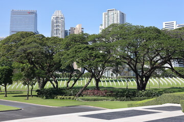 Gravestones at Manila American world war two pacific cemetery memorial on March 30, 2024