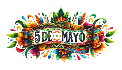 Foto auf Acrylglas Cinco de Mayo hoilday lettering on festive ribbon, isolated on transparent white background. 5 de Mayo or the fifth of May. Celebration Mexican victory at 1862 May, 5th and history heiretage © Tsareva.pro