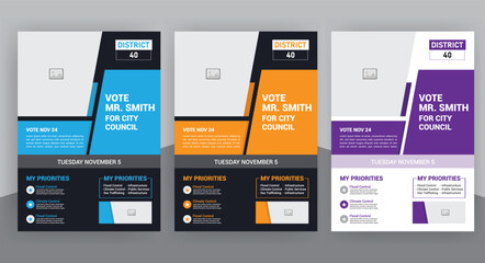 Political election flyer Template with vote campaign brochure cover layout design - obrazy, fototapety, plakaty