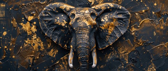 Golden Majesty: Abstract Elephant Emerging from the Shadows - Generative AI