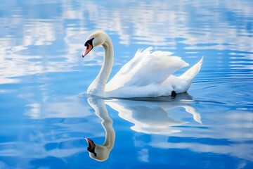 Obraz premium A swan swims in the lake