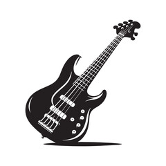 Rhythmic Elegance: Detailed Bass Guitar Silhouette, Accompanied by Minimalist Vector Rendering, Bass Guitar Illustration - Minimallest Bass Guitar Vector
