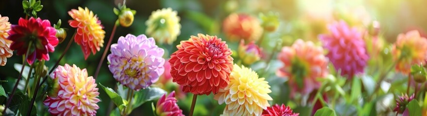 Radiant Dahlias in Bloom - A Symphony of Color and Light - Generative AI