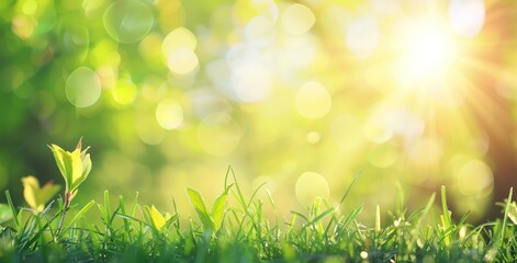 Sunny Serenity: Dew-Kissed Green Bliss in the Light of Spring - Generative AI