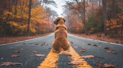 A dog sitting on the side of a road looking at something, AI - Powered by Adobe
